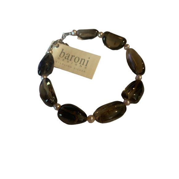 New Baroni Gray Glass Bead and Pearl Spacer 8" Bracelet - Picture 2 of 7